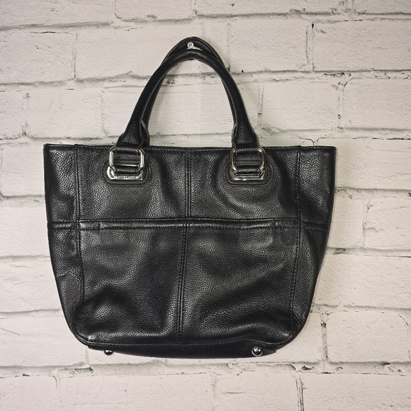 Tignanello Black and Silver Leather Tote Bag with Structured Design - Picture 1 of 9
